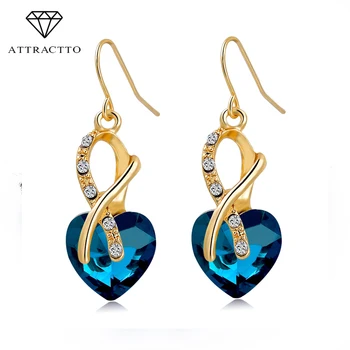 

ATTRACTTO Fashion Jewelry Light Yellow Color Earrings For Women Heart Crystal Earrings For Jewelry Making Earrings SER140073