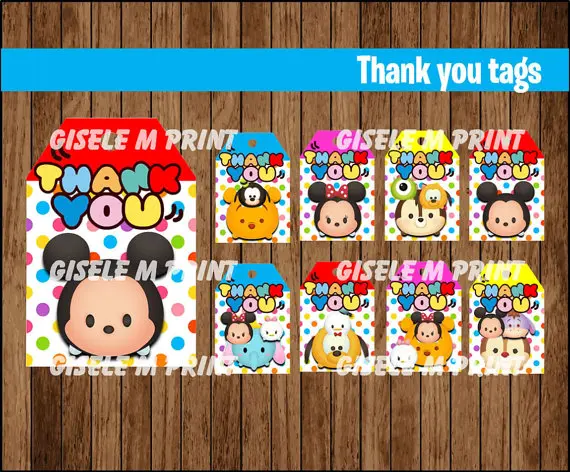 Us 7 37 18 Off Tsum Thank You Tags Labels Gift Favors Birthday Party Decorations Kids Supplies Candy Bag Label Baby Shower Bar In