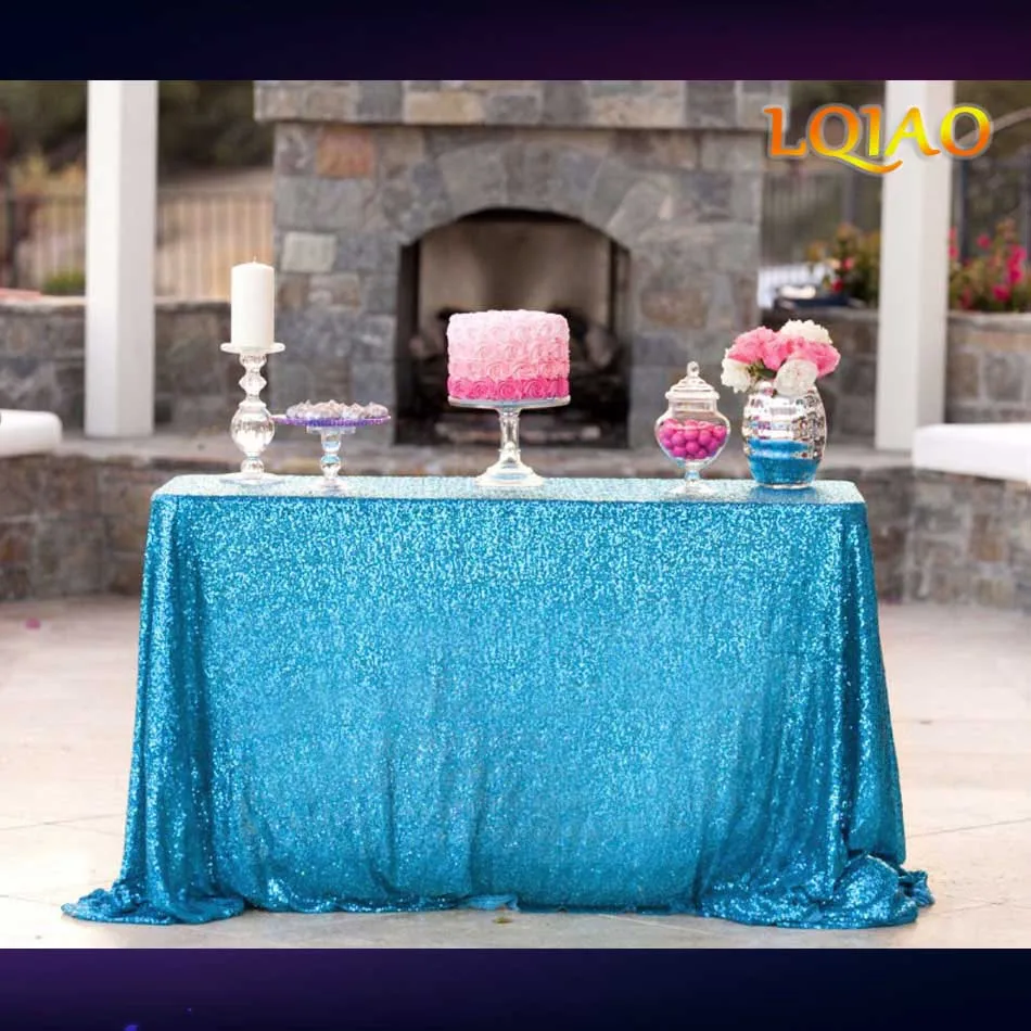 

Hot Sale!!! Wholesale 5PCS 90x132inch Turquoise Sequin Tablecloth, Custom Made Sequin Table cloth, Sparkling Sequin Table Cover