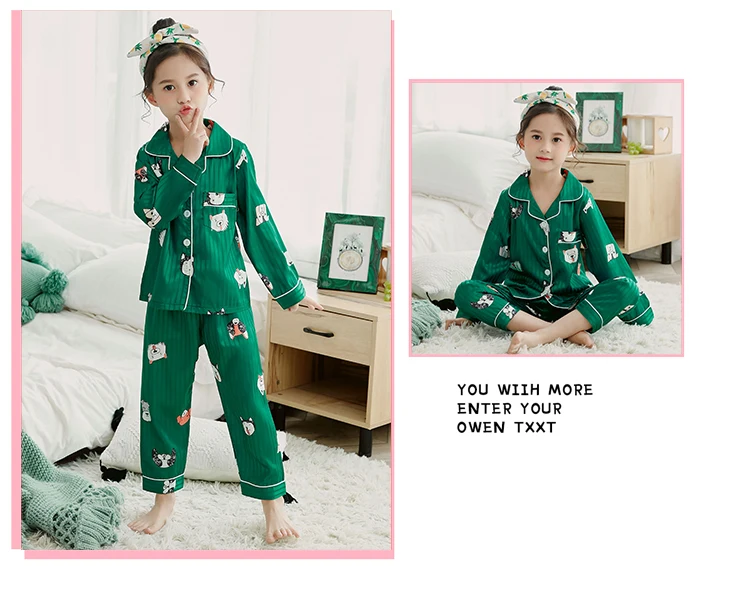 Girls Pajamas Autumn Winter Long Sleeve Children's Sleepwear Set Silk Pajamas Suit Pyjamas Sets for Kids Tracksuit Set