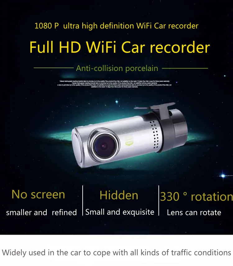Podofo Smart WiFi DVR Cam 130 Degree Wireless Car Dash Cam 1080P Full HD Night Version G-Sensor Driving Recorder Sony Camera