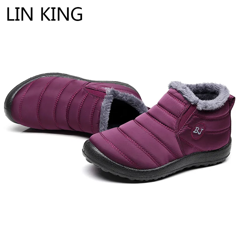 

LIN KING Waterproof Female Shoes Winter Woman Ankle Boots Women's Non Slip Plus Size Snow Boots Warm Fur Cotton Shoes For Mother