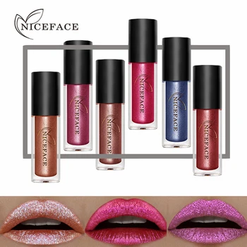 

Niceface 6Pcs/lot Fashion Women Metallic Lipstick Lips Makeup Long Lasting Pigment Nude Gold Nude Liquid Velvet Metal Lipgloss