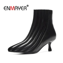ENMAYER Ankle boots Women Fashion Boots Autumn Winter Woman Boots Pointed toe Thin heels Zipper Women's Shoes Patchwork CR1450 msfair pointed toe thin heels women boots genuine leather zipper ankle boots women shoes winter elegant ankle boots shoes woman