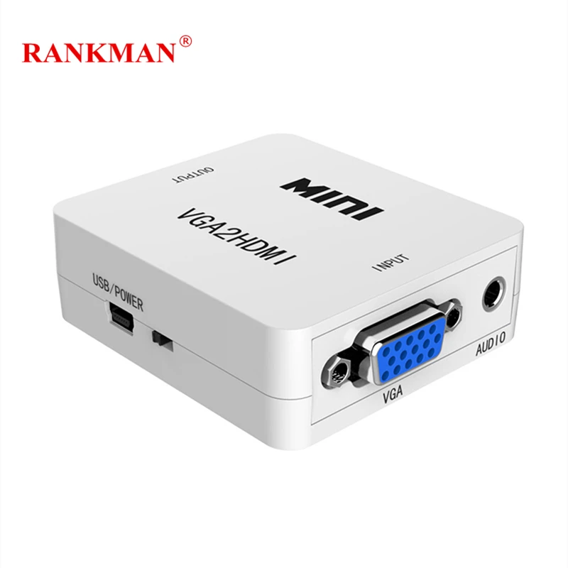 Rankman VGA to HDMI Adapter Mini Converter with Audio VGA HDMI 1080p for Projector PC HDTV Monitor TV-box