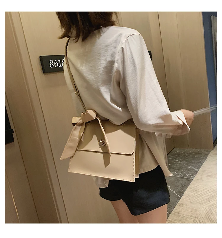 Elegant Female Ribbon Bow Flap Square bag New Quality PU Leather Women's Designer Handbag Travel Shoulder Messenger Bag