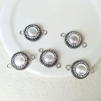 

10pcs Natural Shell Bead Pave Rhinestone Crystal Pendant charm Connector Double Bails DIY Making Bracelet necklace Jewelry CT92