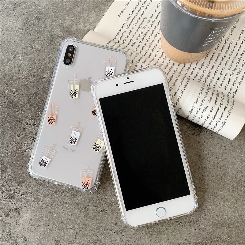 شاي فقاعات للصدمات جراب هاتف ل iphone X XR XS XS ماكس سيليكون هلام حقيبة لهاتف أي فون 6 6 s 7 8 زائد الزاوية المضادة للسقوط غطاء