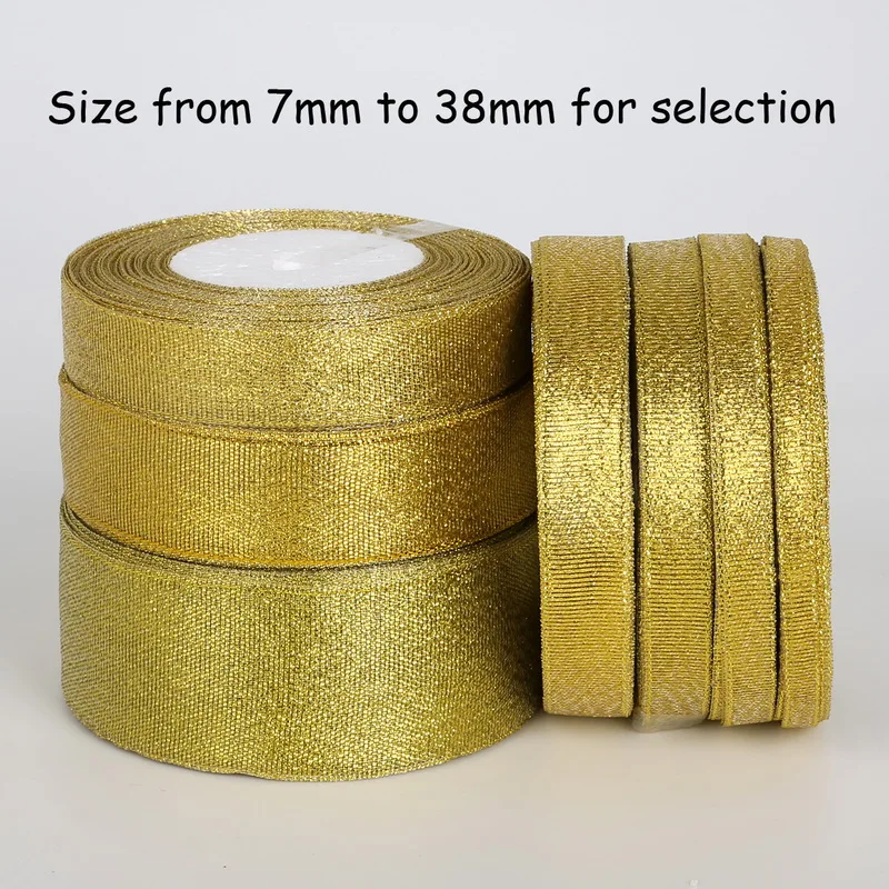 25Yards 22Meters Glitter Golden Ribbon Metallic Luster Webbing Tape Wedding Christmas Invitation Decoration Card Gift Warpping