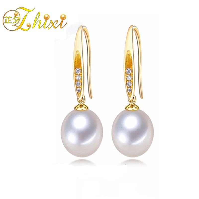 

[ZHIXI ] Pearl Earrings For Women Fine Jewelry Natural Pearl Drop Earrings 8-9mm Trendy Birthday Gift For Women Girl C002