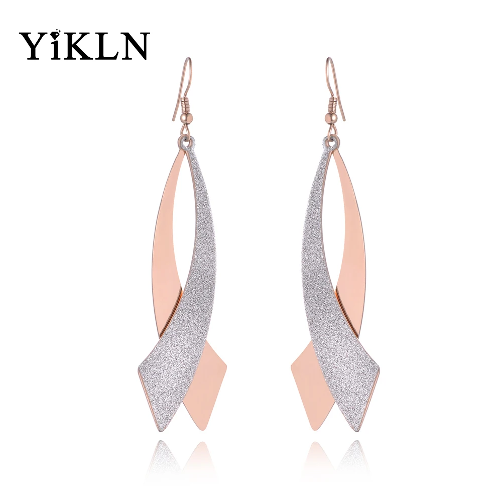 

YiKLN Fashion Rose Gold Color Drop Earring For Women Girls Silver Frosted Sheet Fish Shape Stainless Steel Accessories YE18442