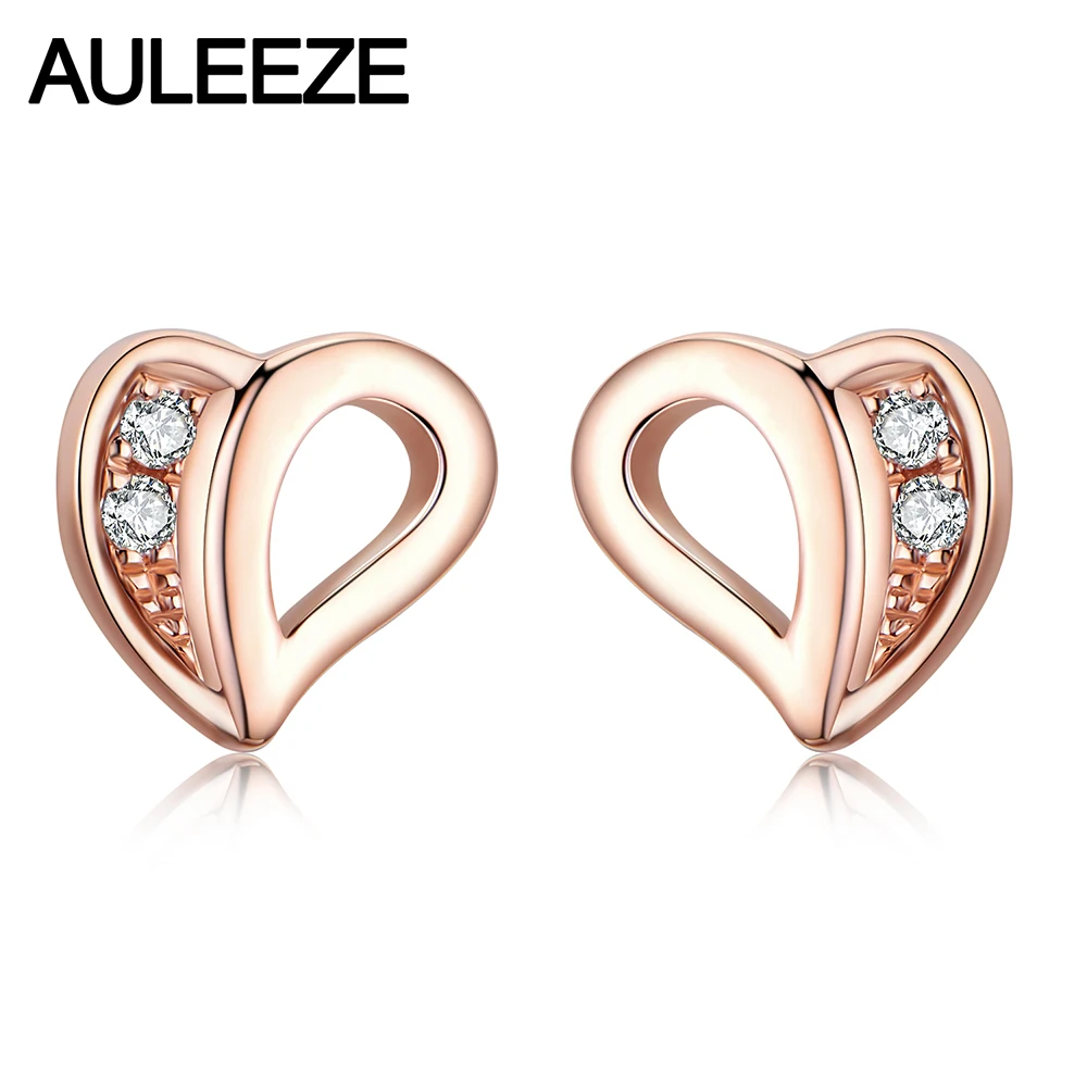 

AULEEZE Real 18K Rose Gold Stud Earrings Natural Diamond Heart Shape Earrings Unisex Children's Fine Jewelry