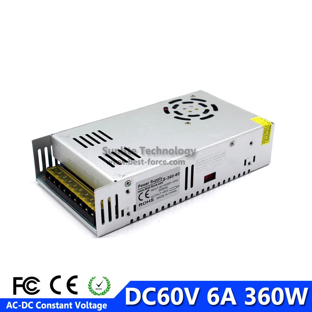 DC блок питания 60 V 6A 360 w светодиодный трансформатор драйвера 110 V 220 V AC к DC60V адаптер питания для CNC машина "сделай сам" Светодиодный CCTV