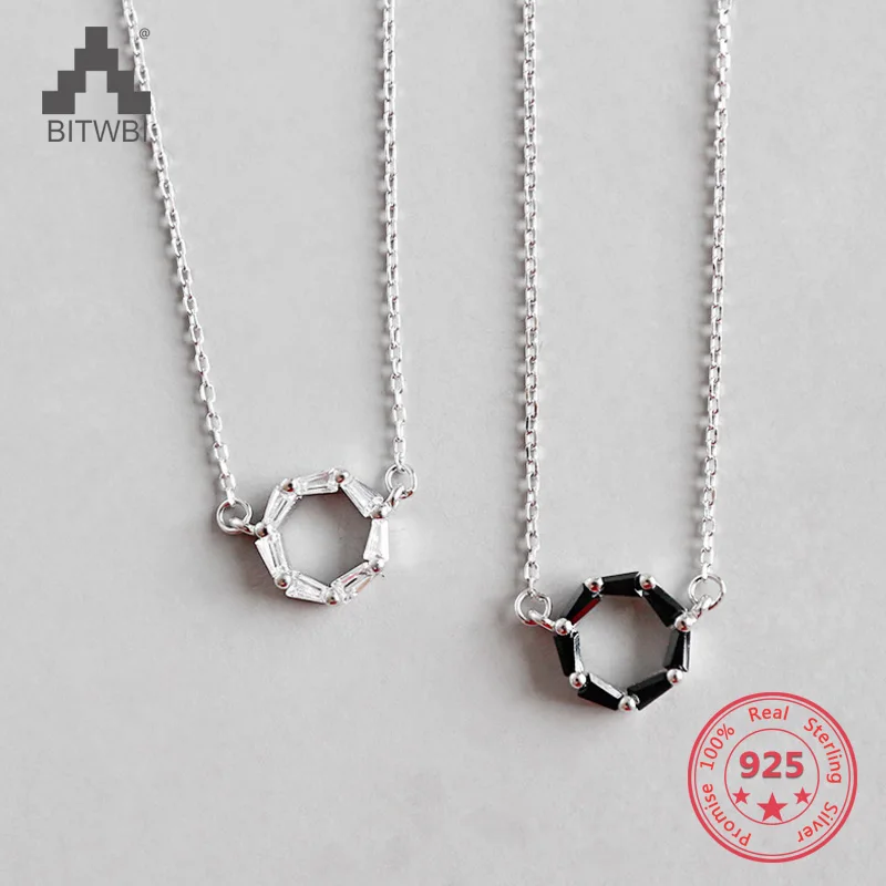 

100% S925 Sterling Silver Fashion Mini Geometry Zircon Circle Short Necklace Pendant Clavicle Chain Female Accessories