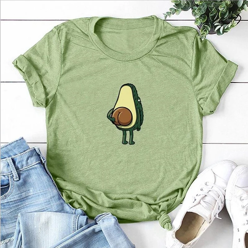 

Kawaii Cartoon Avocado Print T-shirt Women Short Sleeve Tee Shirts Small Fresh Casual Tops Female Tee Summer Ladies Clothes