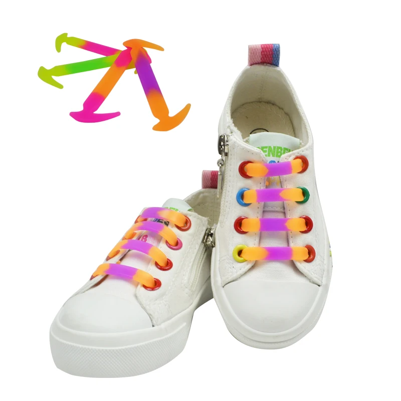 SENTCHARM 12Pc/Set Fashion Athletic Running No Tie Silicone Shoelaces Elastic Shoe Lace Fit Strap 4 Colors