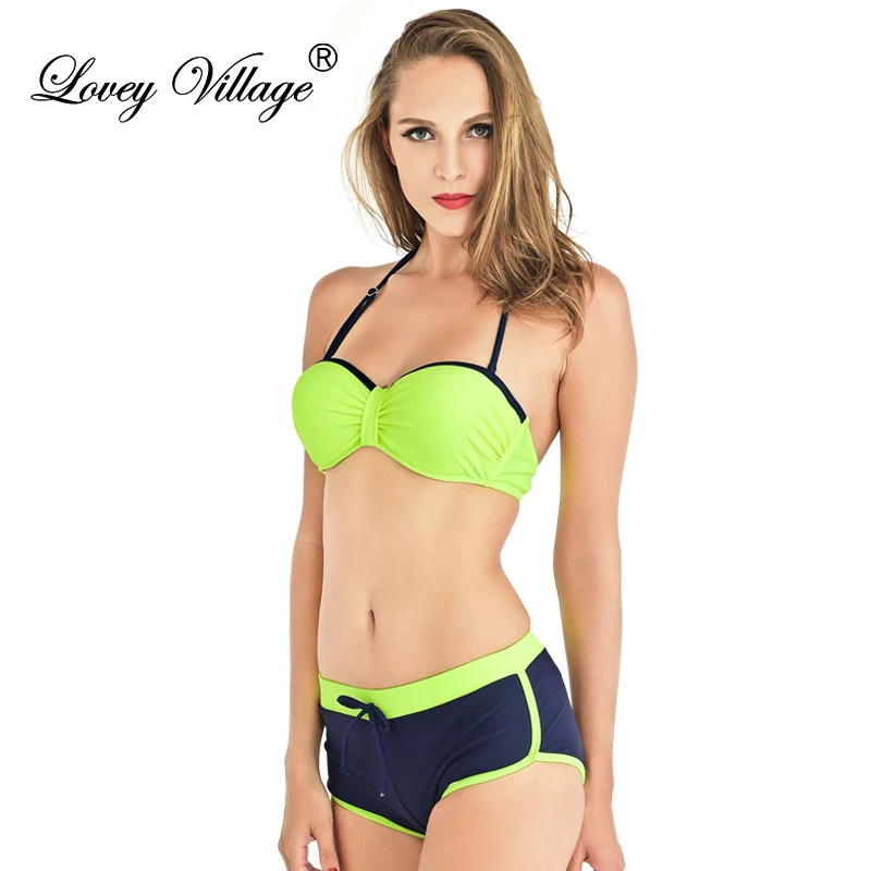 Kaufen Tankini mit Shorts Plus Größe Push Up Bikini Set 2 Stücke Maillot De Bain Femme Frauen Bademode Badeanzug Badeanzug Push Up