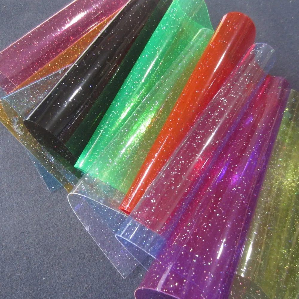 

11pcs 30cmx21cm A4 Sheet PVC Transparent PVC with glitter Powder vinyl glitter PVC For Bows DIY CN012