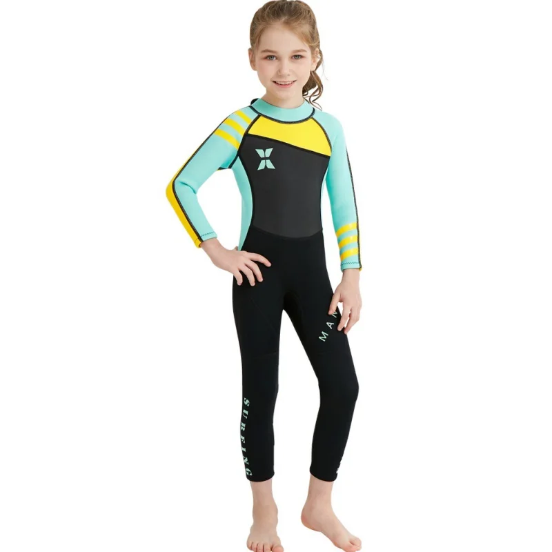 One-piece Girl Siamese warm swimsuit Neoprene Kids Diving Suit Wetsuit children for boys girls Keep Warm Long Sleeves UV protect