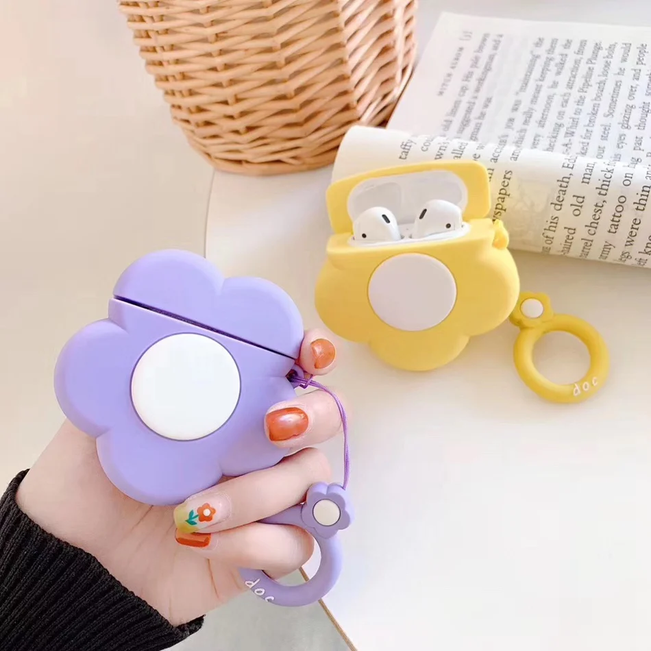 

Bluetooth Wireless Earphone Case For Airpods 2 Case 3D Cute Flower Silicone Case For Apple Air pods 1 Lips Cover with hand ring