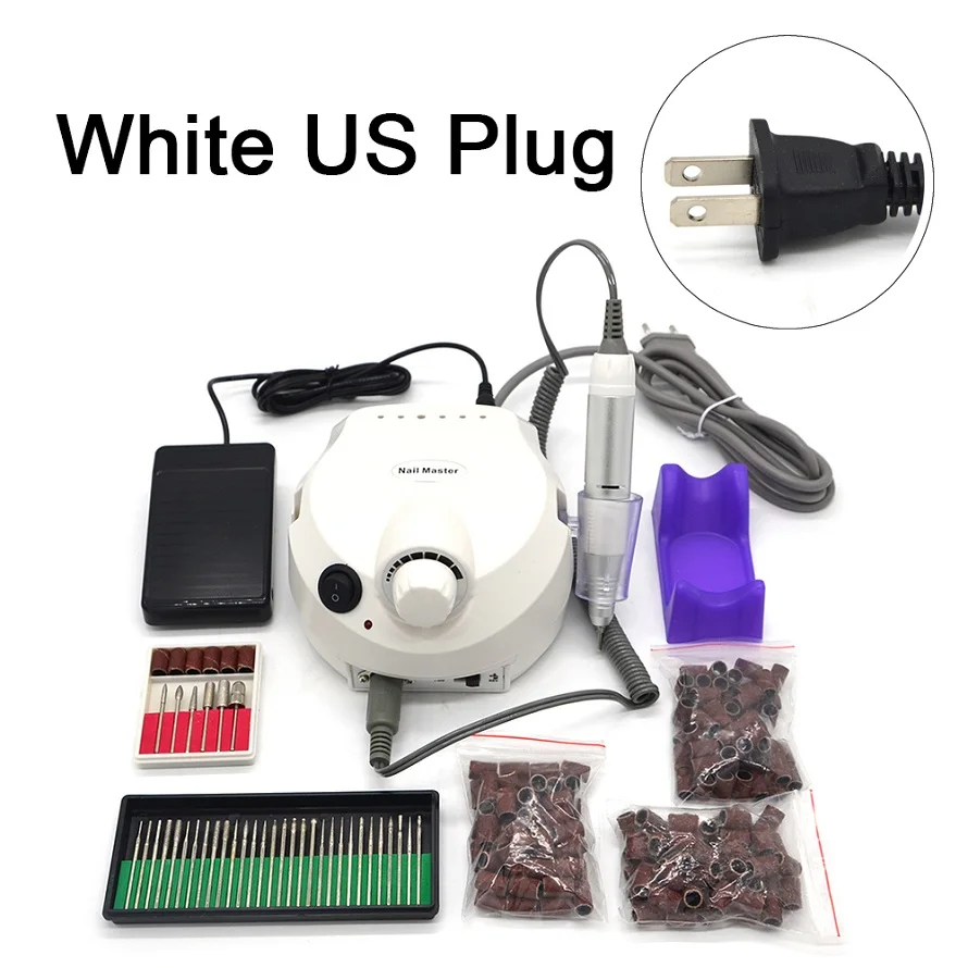 Электрическая белая машинка для ногтей 35000 об/мин, маникюрные дрели, аксессуары для ногтей, акриловая дрель, пилка, сверла, педикюрные наборы, маникюр - Цвет: White US plug30150