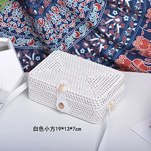 New Vintage Handmade Women White Rattan Bags Stars Flowers Straw Woven Bohemia Style Shoulder Bag Crossbody Handbags B374 - Цвет: All White Square