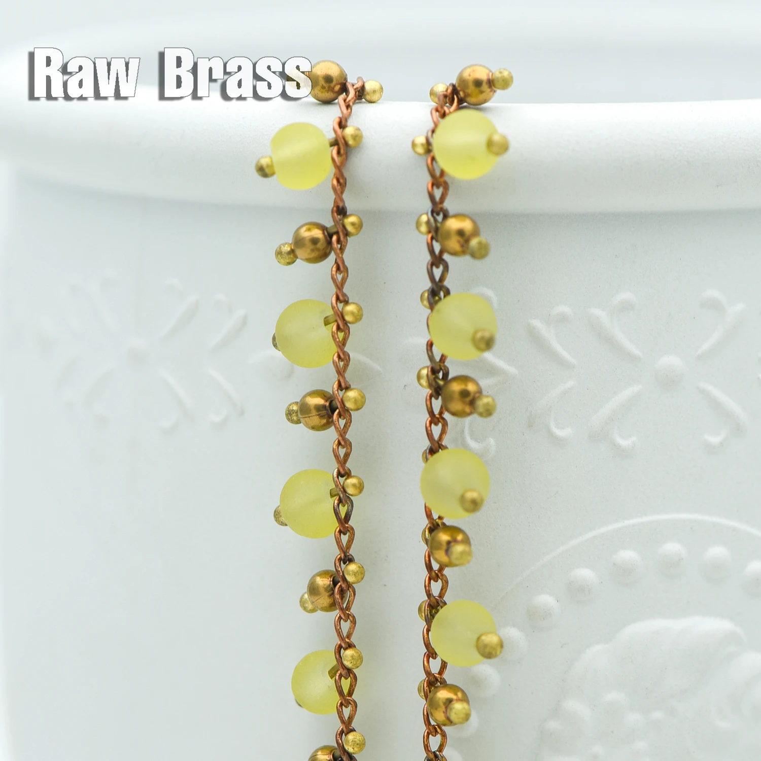 

Raw Brass Glass Bead Chain 5mm, Unplated Brass Beaded Chain Wholesale (#LK-211-RB)/ 1 Meter=3.3ft