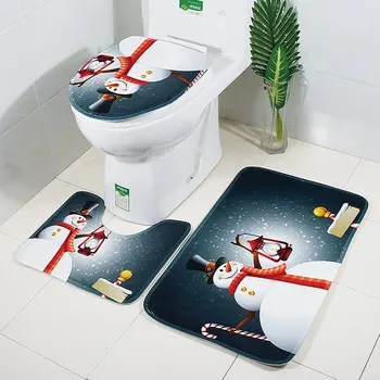 

Toilet Carpet Rug Doormat Sale 3pcs Merry Christmas Santa Bathroom Non-Slip Pedestal Rug + Lid Toilet Cover + Bath Mat Set Xmas