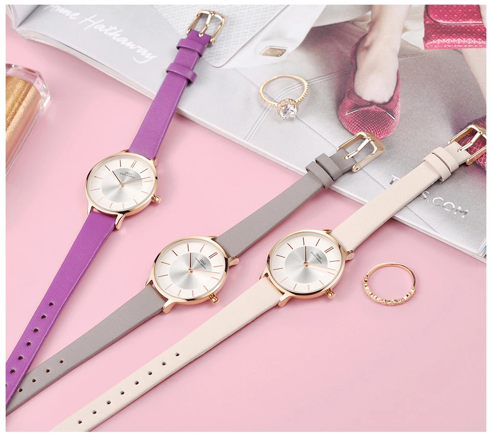 IBSO бренд 8 мм ультра-тонкие кварцевые часы женские серые кожаные женские часы роскошные женские часы Montre Femme