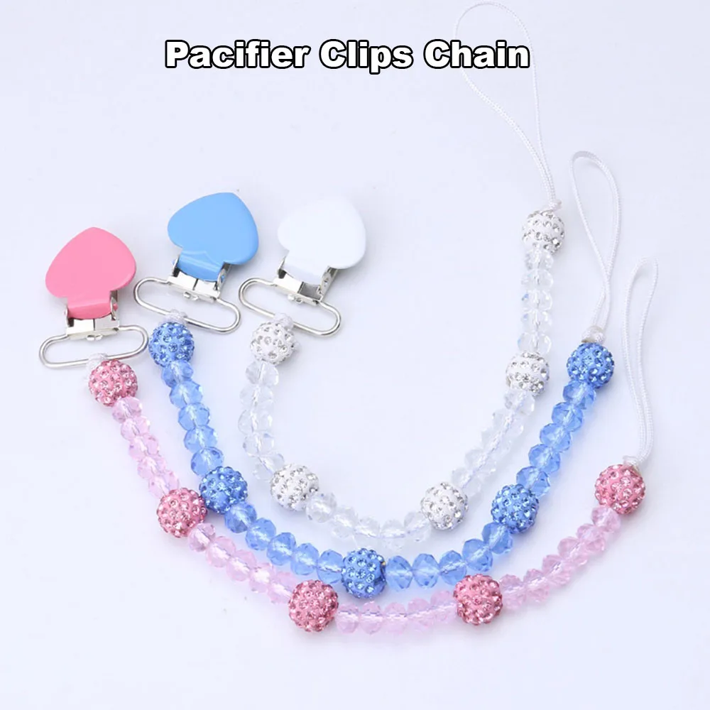 

1 PC Crystal Baby Pacifier Clips Soother Chain Holder Anti Folder Pacifier Clip Dummy Nipple Holder Baby Pram Hook Hanging Strap