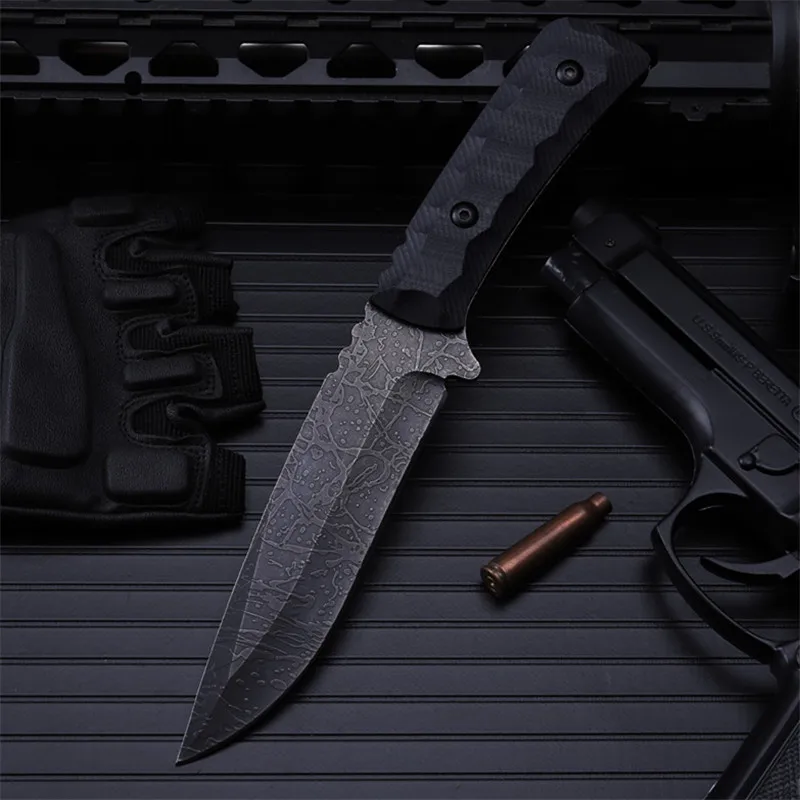 Outdoor self-defense field high hardness saber wilderness survival fruit knife small straight cutting tool not sharp etched