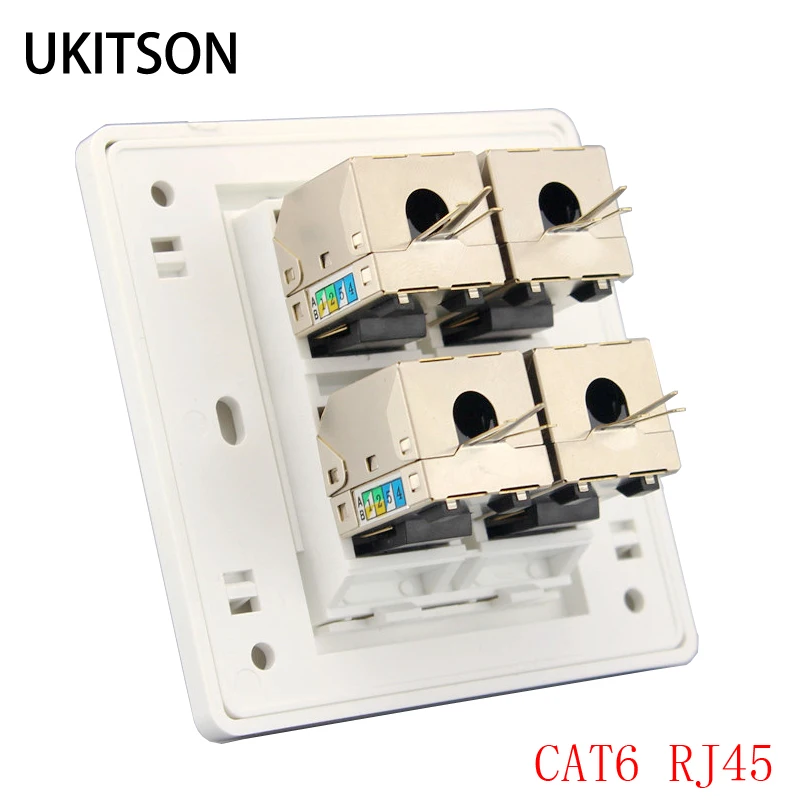 Настенная панель с 4 портами защиты CAT6 RJ45 UTP лицевая 86x86 мм для компьютерного