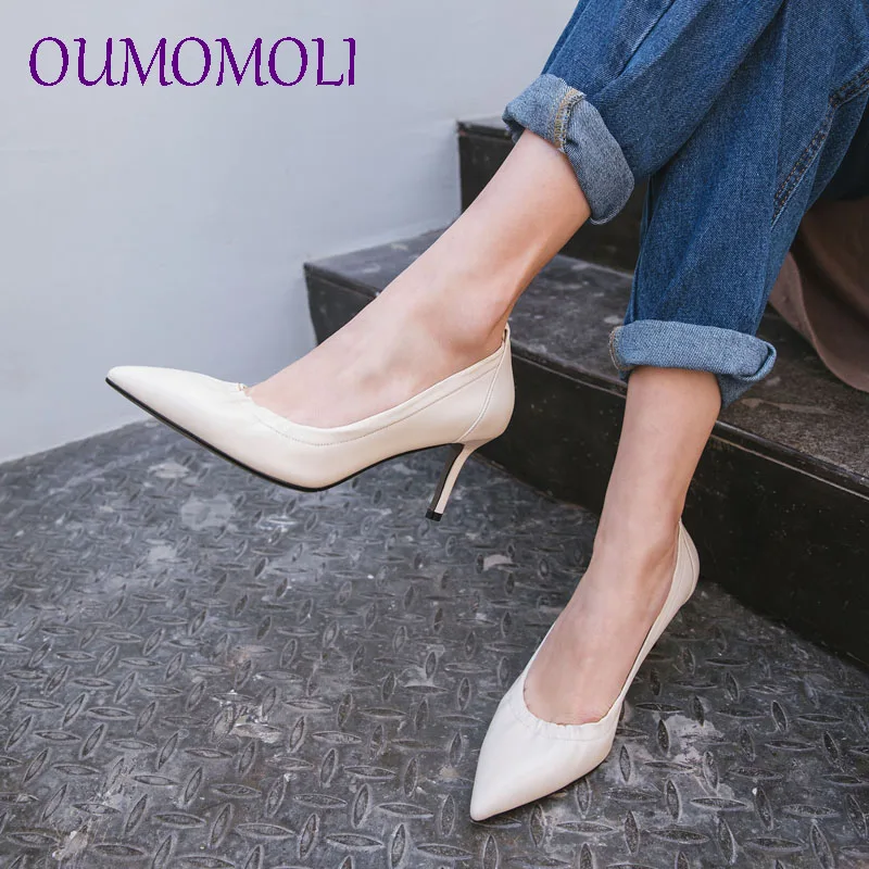 

First layer cowhide fashion Pumps 7cm High heel Pumps pink caramel creamy-white Quality Pointed Toe Shoes size 34-39 d779