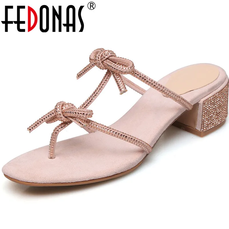 

FEDONAS Sandals For Women New Fashion Rhinestone Bling Bling Square Heels Summer High Shoes Woman Fashion Wedding Party Shoes