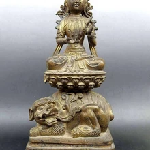 Xd 003404 1" Старый чистая бронзовый изысканные Китай Тибет буддизм кван юн будда на Тигра Статуя