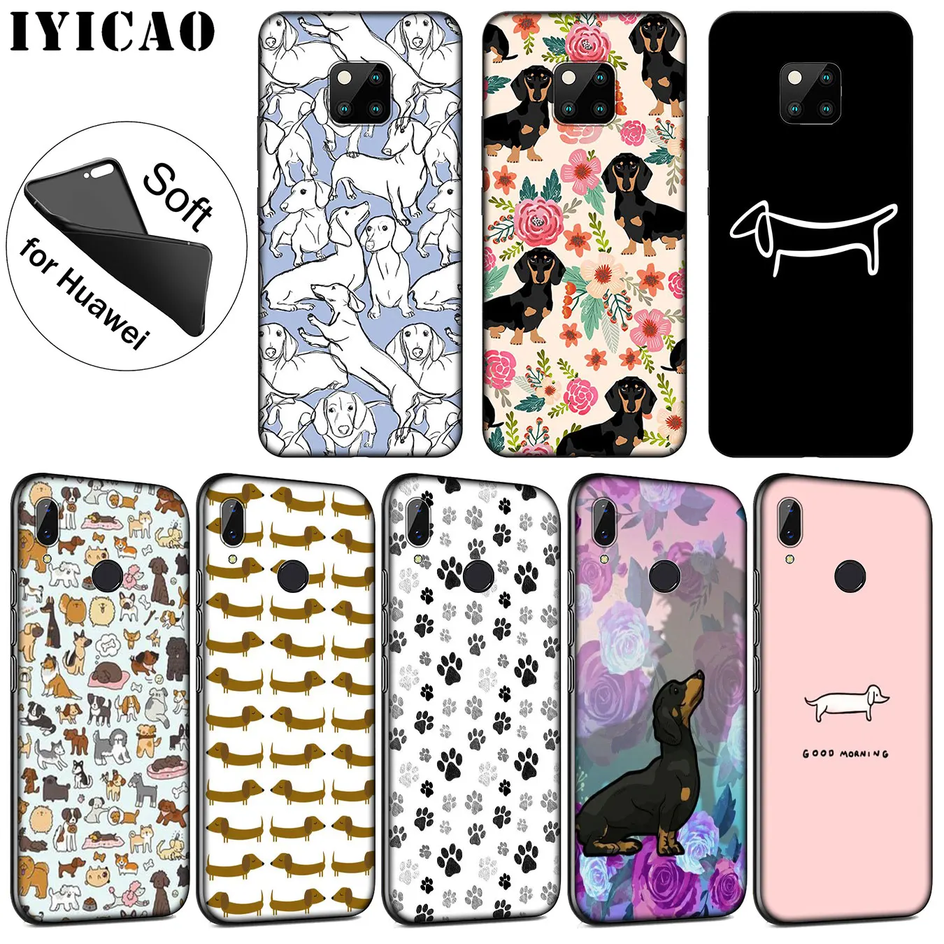 IYICAO Animals cute Dogs Dachshund Soft Phone Case for Huawei Mate 30 20 10 Pro Nova 5I 5T 5 4 4E 3i 3 2i Lite Smart |
