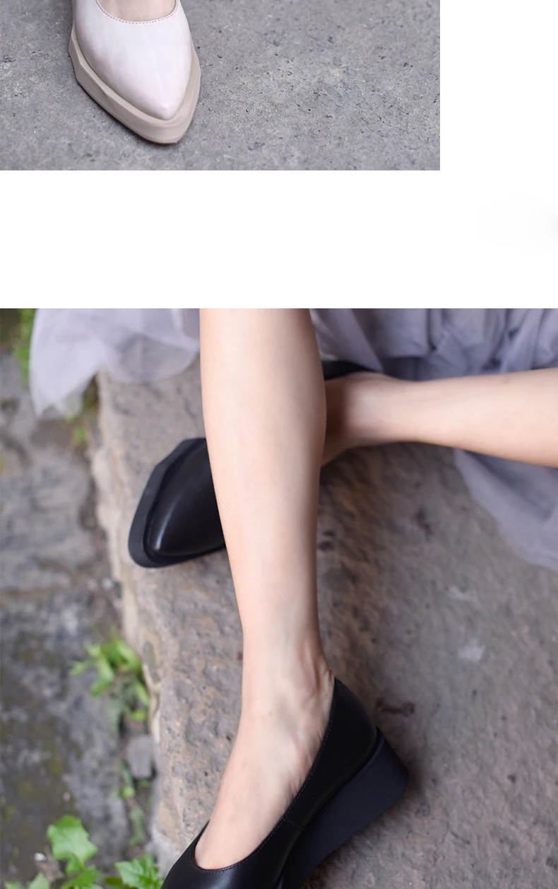 Artmu/оригинальные простые женские туфли из воловьей кожи с острым закрытым носком; удобная обувь ручной работы на танкетке и толстой подошве; H909-1