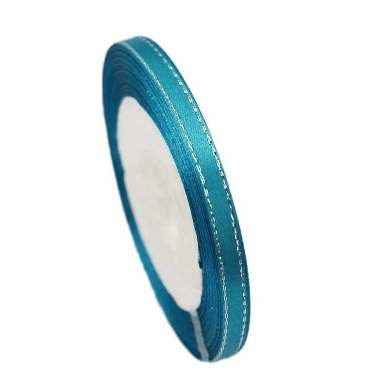 25 ярдов/рулон) 6 мм Серебряная обрезная атласная лента высокого качества подарочные упаковочные ленты - Цвет: Lake Blue
