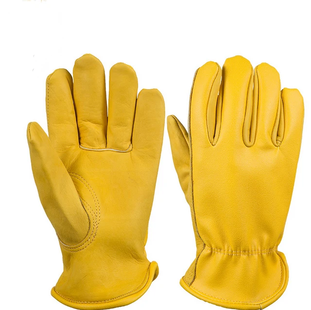 Yellow leather driver's gloves soft and comfortable, neat and beautiful