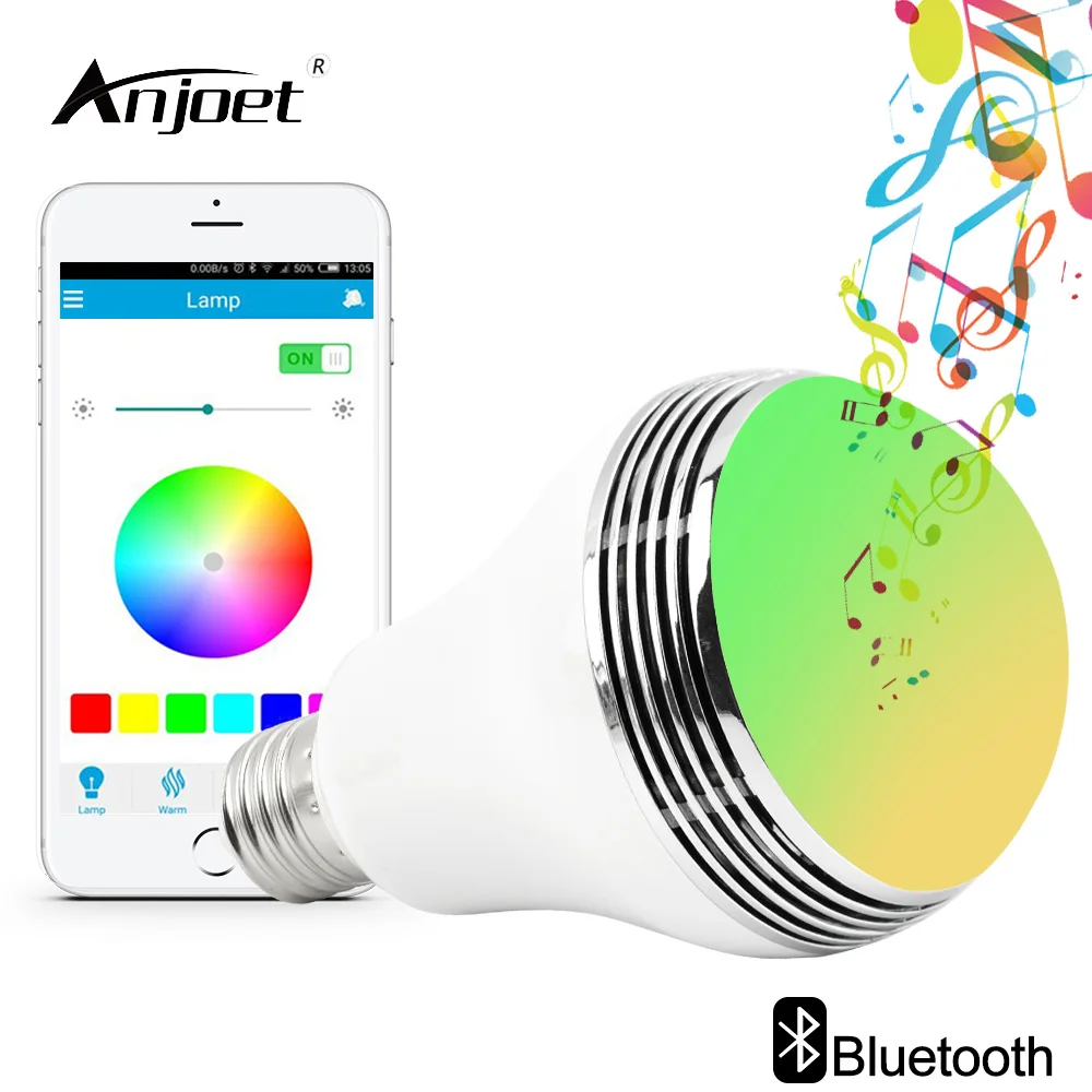 ANJOET светодиодная смарт-лампочка аудио-динамики с Bluetooth лампа с регулируемой яркостью E27 RGBW Беспроводная музыкальная лампа свет красочный свет