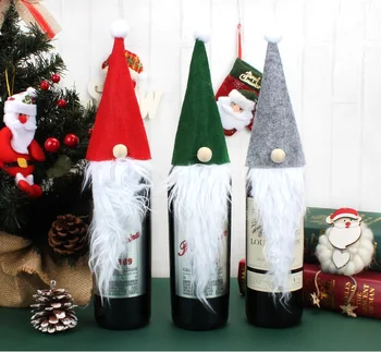 

Christmas Gift Wrap Rudolph Hats Felt Wine Bottle Cover Santa Claus Beard Xmas Table Decoration W8367