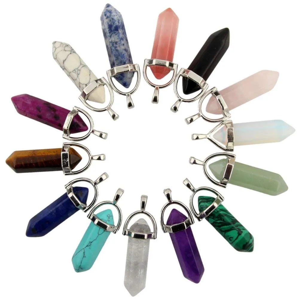 

Assorted Natural Stone Pendant for Necklace Making Bullet Shape Healing Pointed Chakra Pendants Quartz Crystal Charm Wholesale