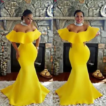 

2019 Evening Dresses Yellow African Mermaid Simple Design Black Girl Prom Celebrity robe de soiree vestido de fiesta de noche
