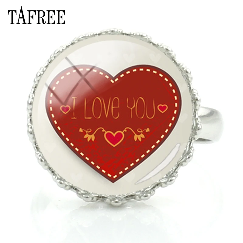 

TAFREE Handmade I Love YouValentine's Day Art Picture Charm Rings For Lovers Fashion Trendy Round Glass Cabochon Jewellery FQ864