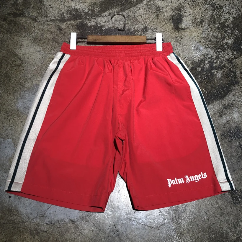 

Palm Angels Shorts Red Black Colour Striped Mesh Short Sweatpants Men Women Couple Mid Waist Palm Angels Short Pants