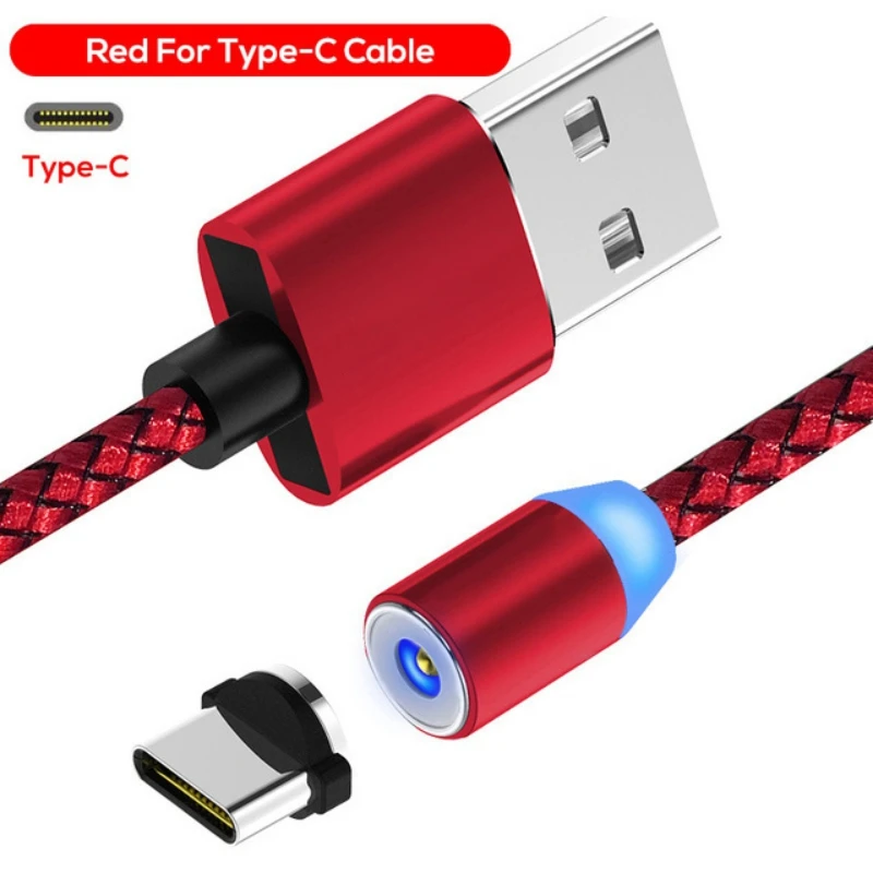 1 м Магнитный силовой кабель со светодиодный ным индикатором тип-c USB зарядное устройство зарядный кабель USB Тип C зарядный кабель для huawei Xiaomi