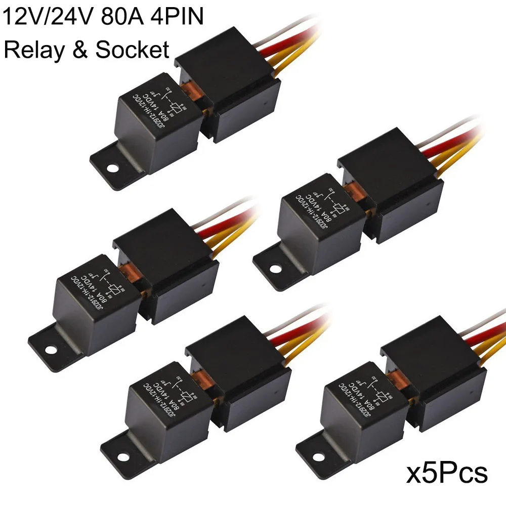 5pcs Waterproof Automotive Relay12v 24v 4 Pin 80a Car