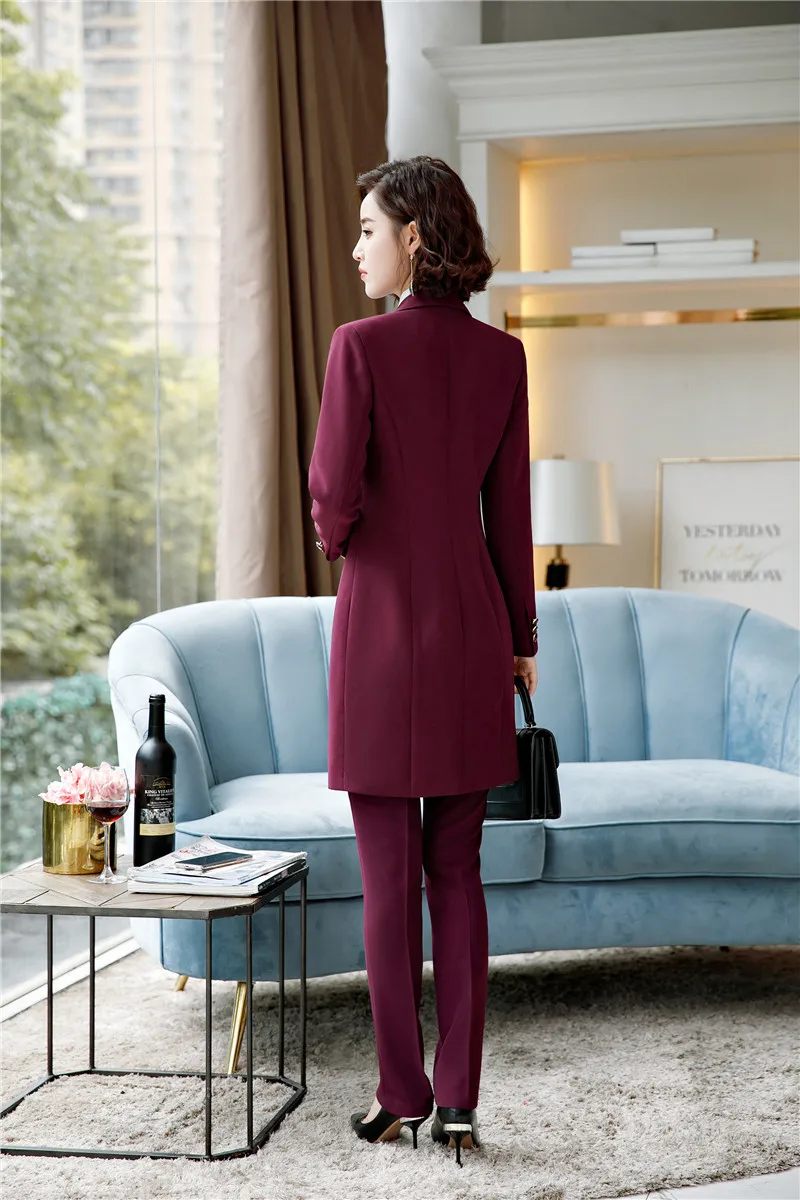 2020 Novelty Wine Uniforms Styles Female Pantsuits With Middle Long