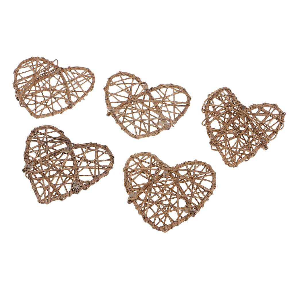 10 Pieces Rattan Wicker Ball Photo Props Heart Shaped for Home DIY Trinkets