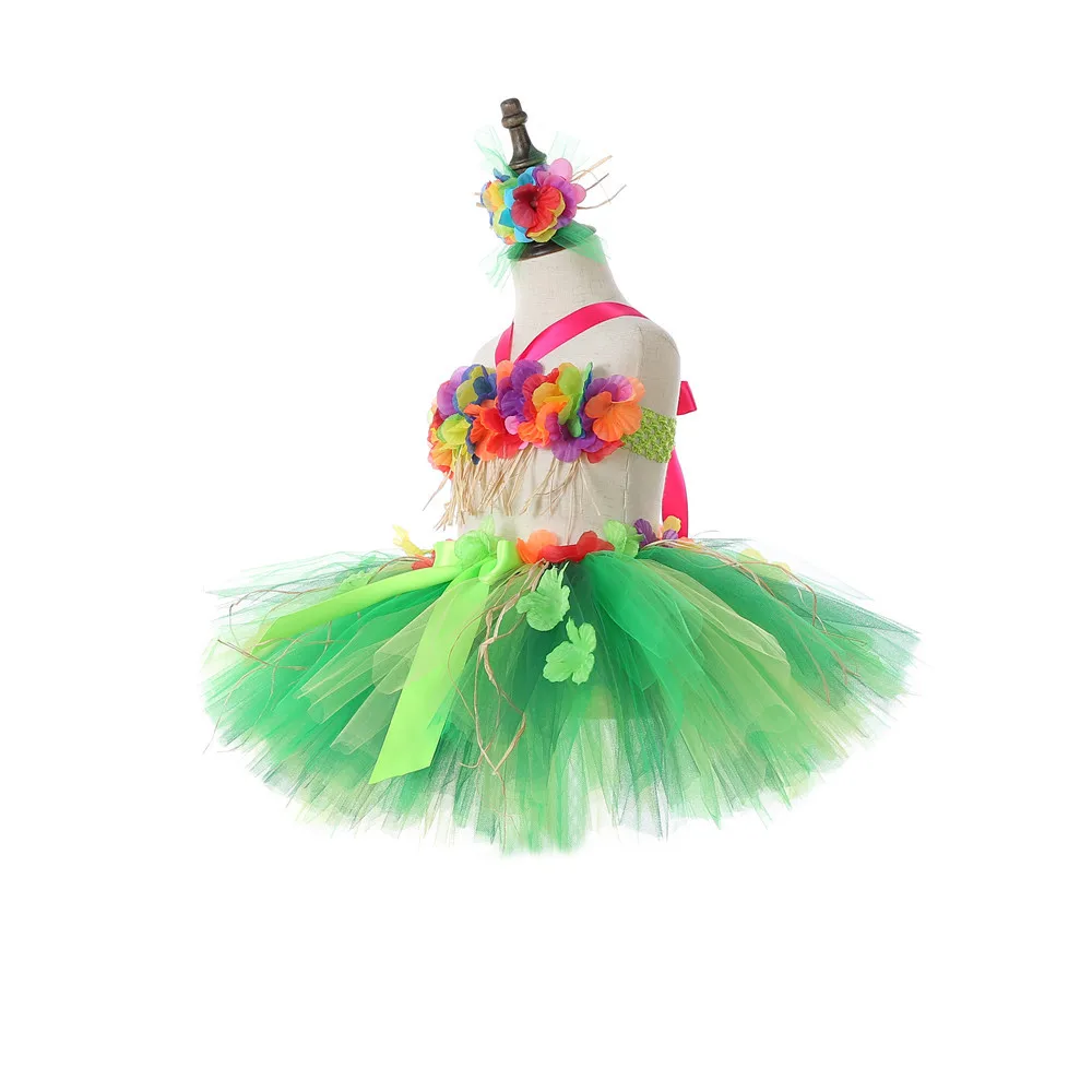 Hawaii Green Flower Fringes Tulle Skirt Girls Solid Mini Skirt for Girls Princess Tassel Party Skirt Baby Photography Costumes (4)